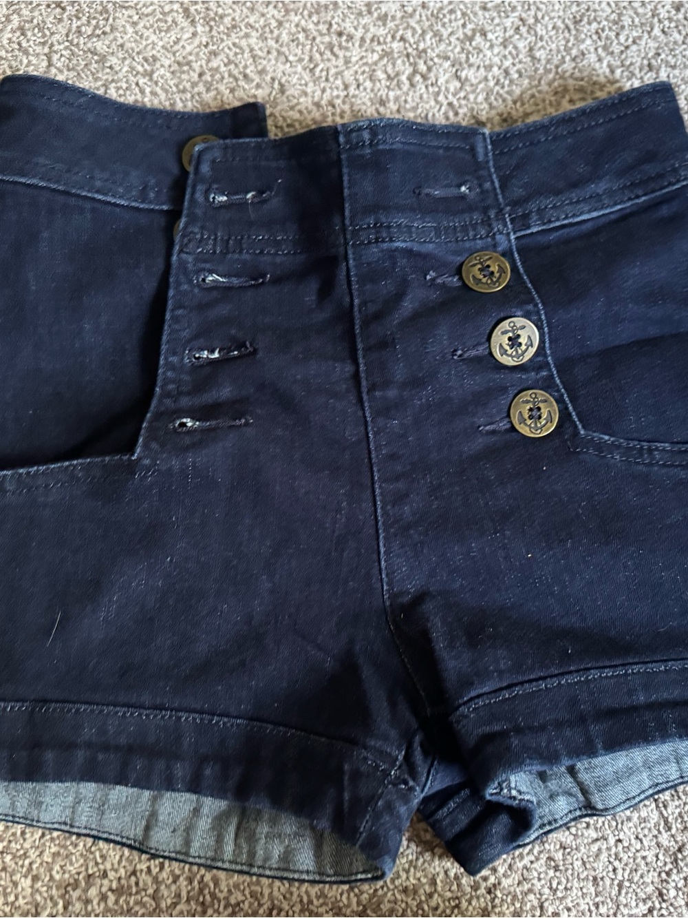 Express Dark Navy High-Rise Button-Front Denim Shorts